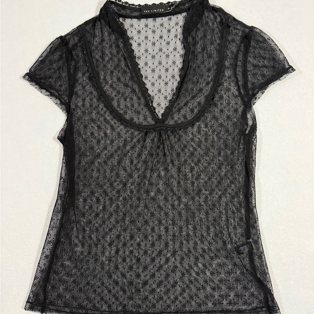 Vintage The Limited Women's XS Black Lace Sheer Blouse Whimsigoth Gothic Fairy